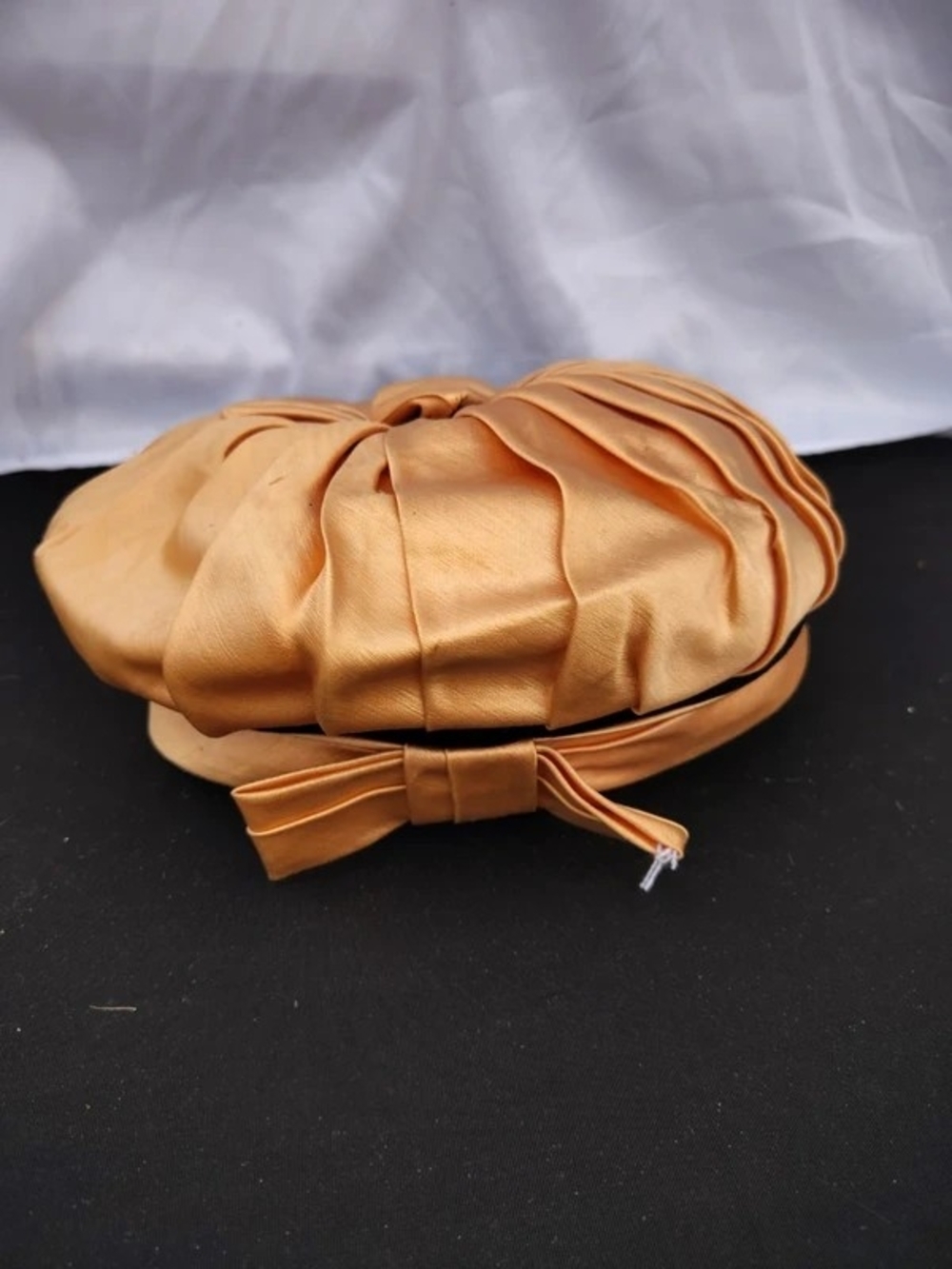 Vintage 1960's Women's Satin Beret Hat in Copper Tan